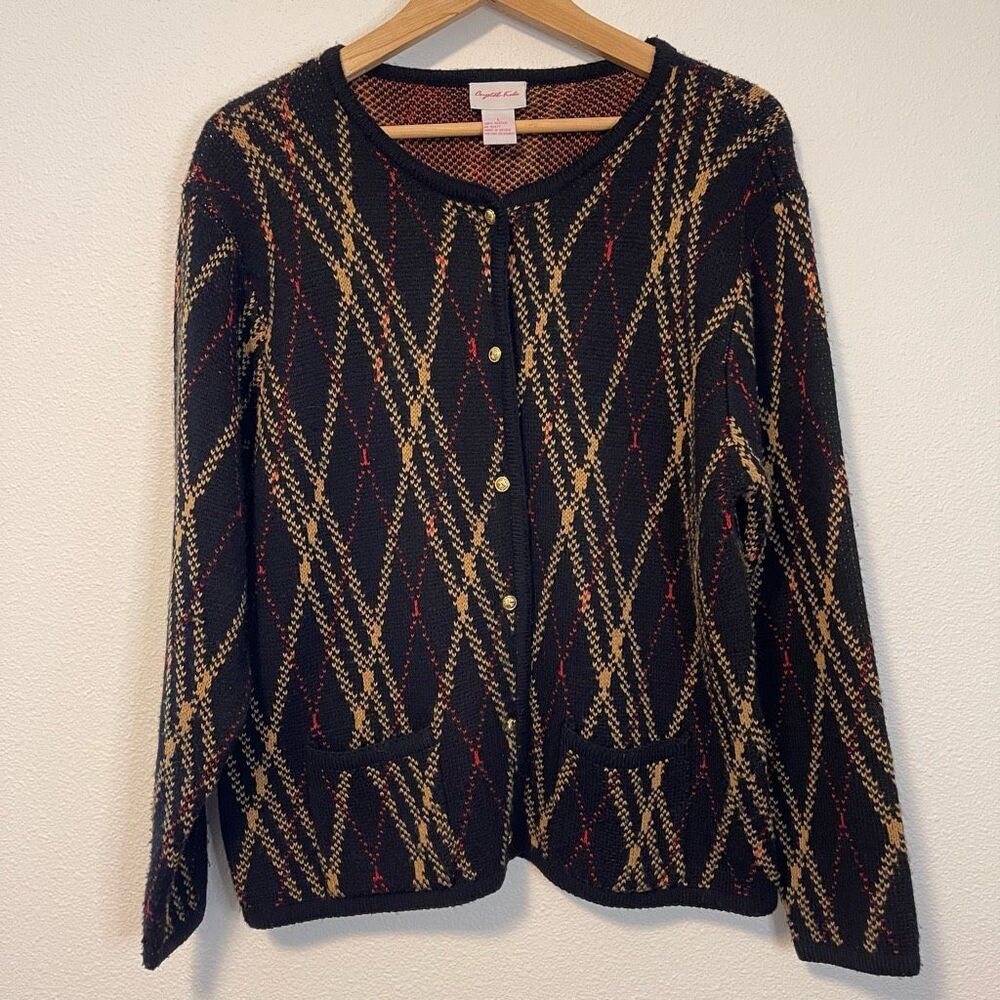 Vintage Argyle Plaid‎ Cardigan Size Large